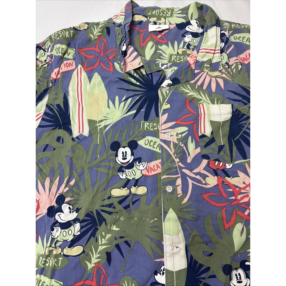 Disney Parks Mickey Resort Ocean Vacation Hawaiian Button Down Shirt Size 3XL